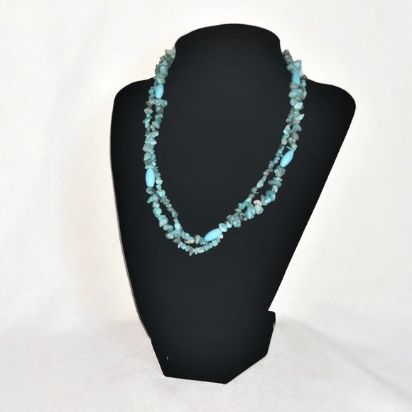 Native Inspired/Southwestern-Turquoise Stone Chips & Beads- Double Strand Choker - Picture 1 of 8